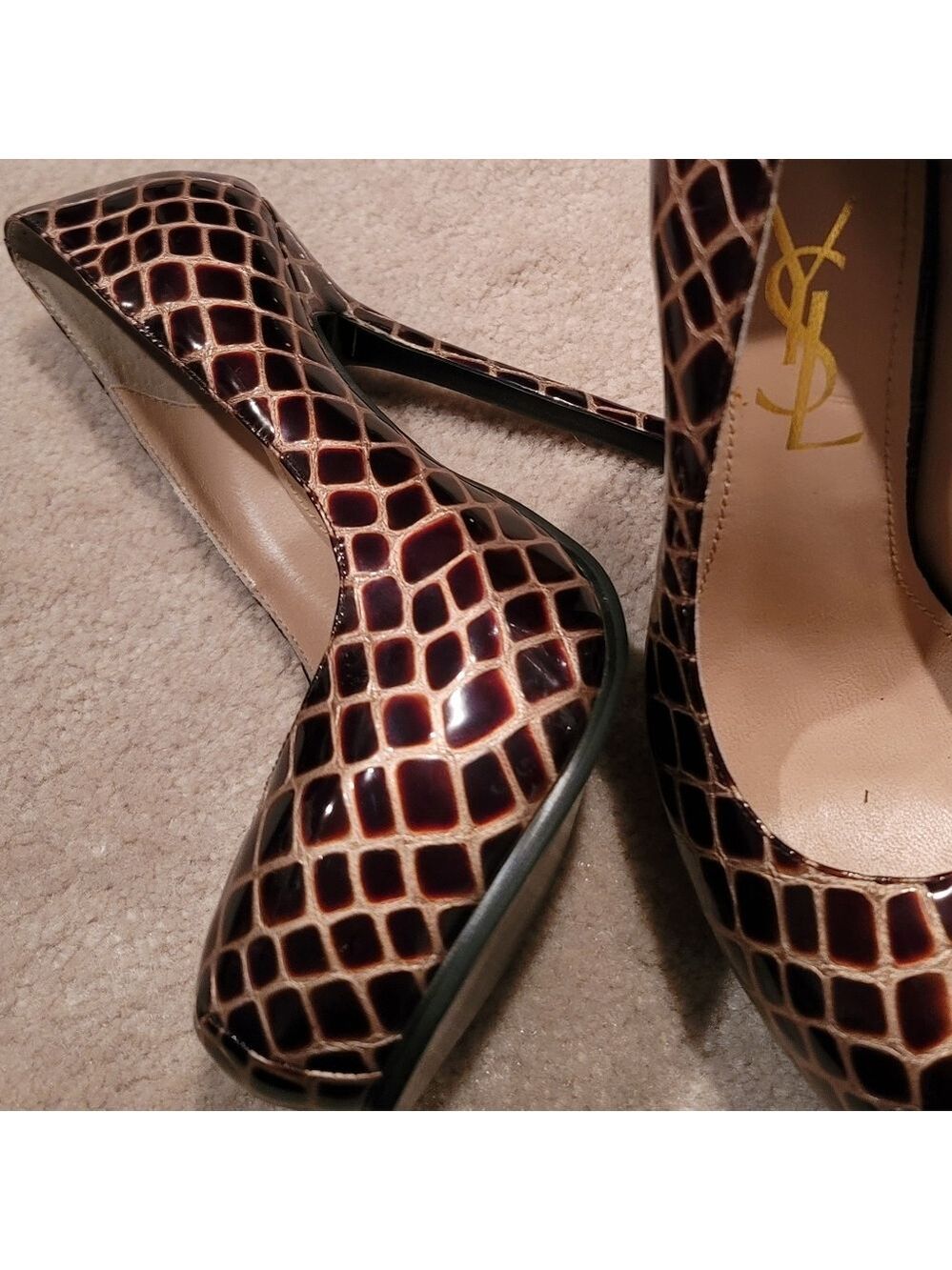 YSL Patent Leather Croc Embossed Tribtoo Pumps Size 38